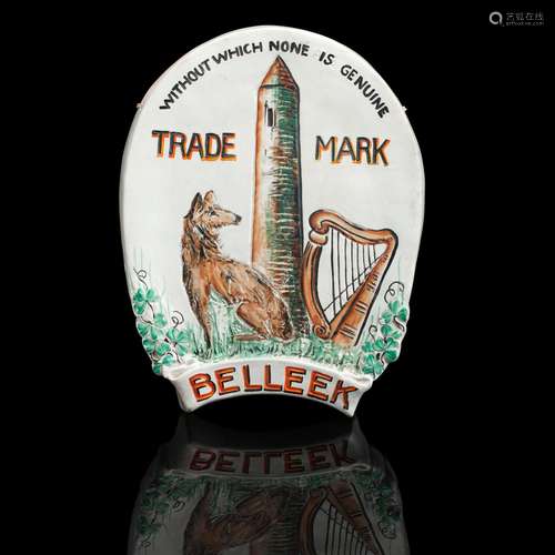 AN BELLEEK EARTHENWARE ADVERTISING WALL PLAQUE