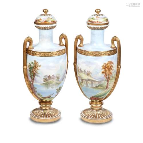 A PAIR OF MASSIVE DRESDEN PORCELAIN VASES AND COVERS