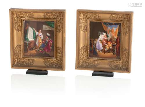 A PAIR OF GERMAN ENAMELLED PORCELAIN PLAQUES