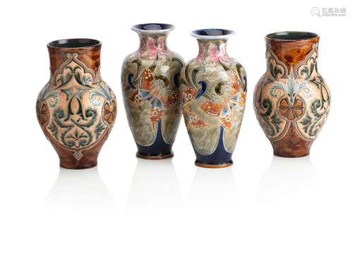 A PAIR OF DOULTON LAMBETH STONEWARE VASES BY ELIZA SIMMANCE