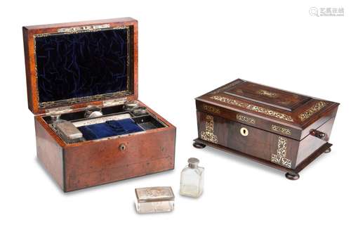 A VICTORIAN AMBOYNA AND EBONY DRESSING CASE