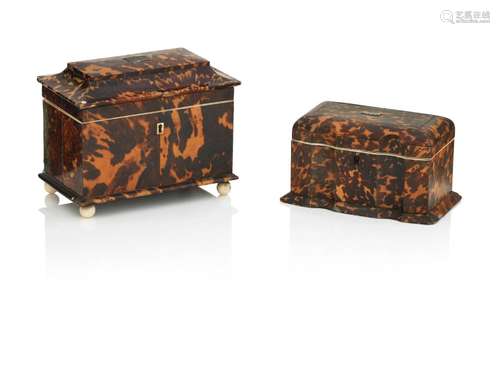 TWO REGENCY TORTOISESHELL TEA CADDIES