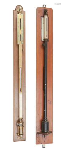 A VICTORIAN MAHOGANY MOUNTED BRASS MARINE BAROMETER