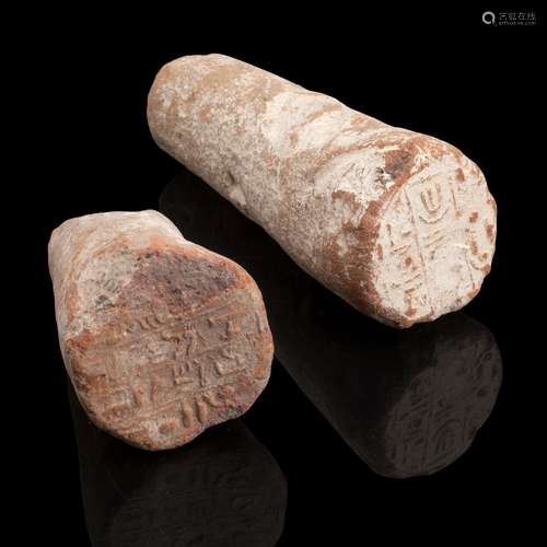 TWO EGYPTIAN TERRACOTTA FUNERARY CONES 2