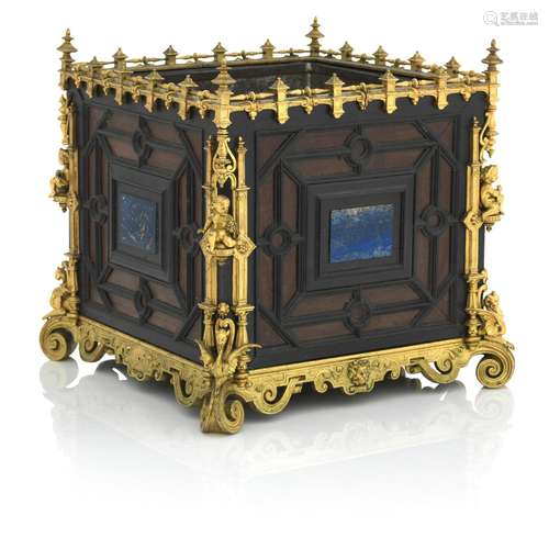 A FRENCH ORMOLU MOUNTED EBONY AND MAHOGANY JARDINIERE