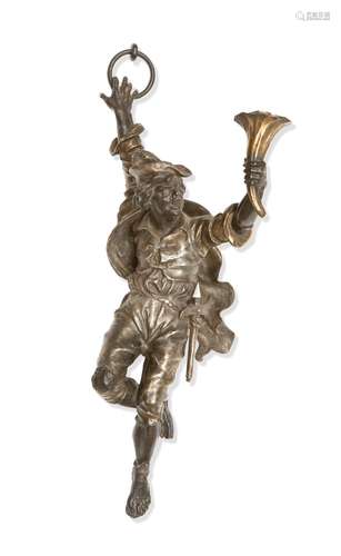 A 19TH CENTURY FRENCH PATINATED SPELTER FIGURAL WALL LIGHT