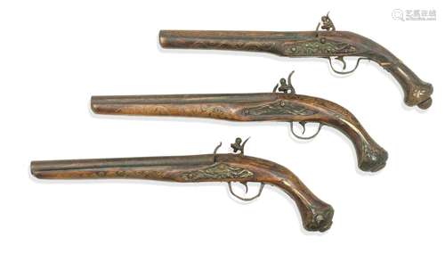 A PAIR OF EARLY 19TH CENTURY TURKISH FLINTLOCK PISTOLS