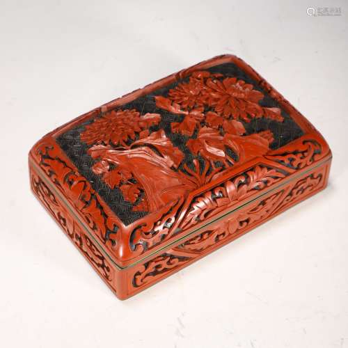 民國 銅胎黑紅雕漆蓋盒