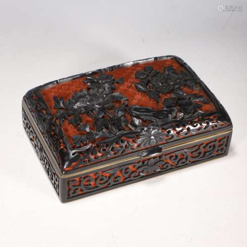 民國 銅胎黑紅雕漆蓋盒