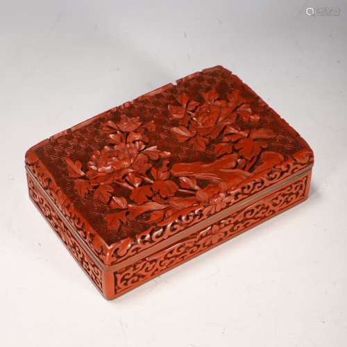 民國 銅胎雕紅漆蓋盒