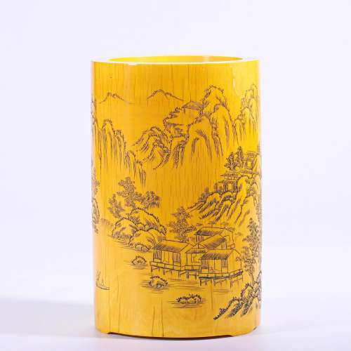 A Chinese Carved Organic Material Brushpot Qing Dyn.