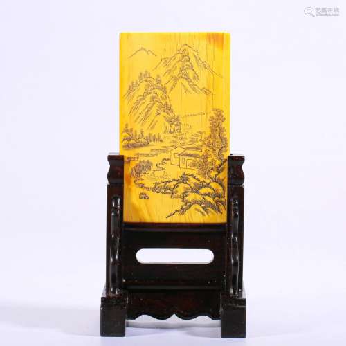 A Chinese Carved Organic Material Table Screen Qing