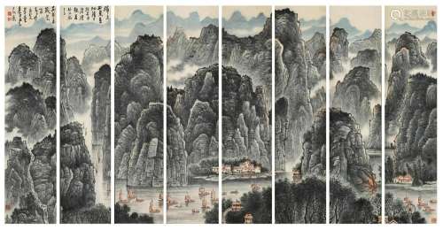 Eight Pages of Chinese Scroll Painting By Li Keran