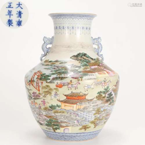 A Chinese Famille Rose Landscape Zun Vase Qing Dyn.