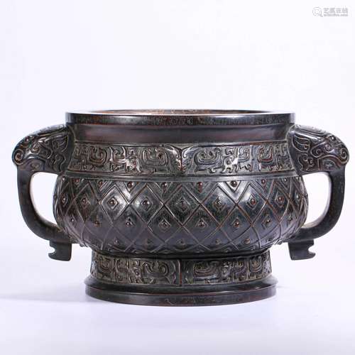 A Chinese Carved Rosewood Censer Qing Dyn.