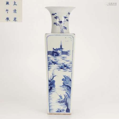 A Chinese Blue and White Squared Vase Qing Dyn.