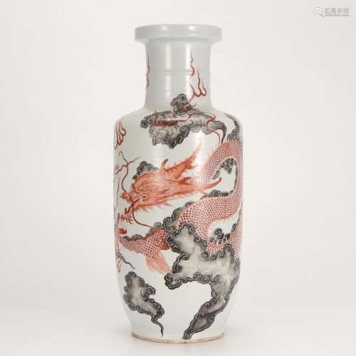 A Chinese Iron Red and Grisaille Glazed Mallet Vase