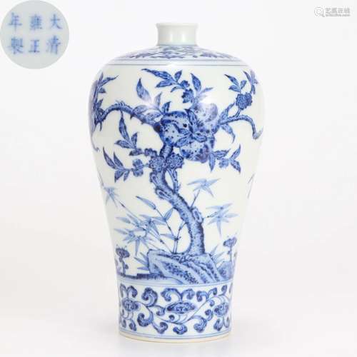 A Chinese Blue and White Vase Meiping Qing Dyn.