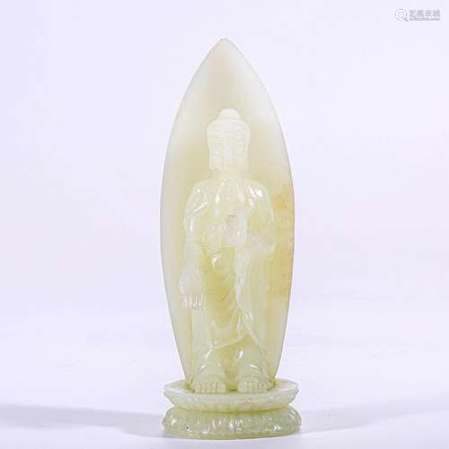 A Chinese White Jade Standing Buddha Qing Dyn.