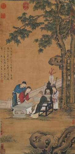 A Chinese Scroll Painting By Qiu Ying