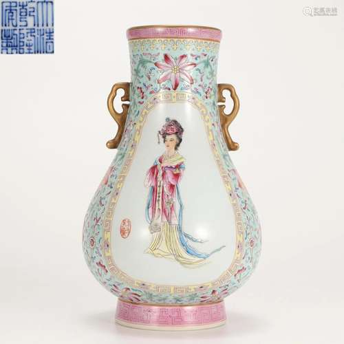 A Chinese Famille Rose Beauty Zun Vase Qing Dyn.