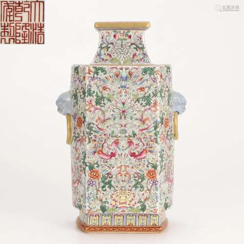 A Chinese Famille Rose Floral Scrolls Vase Qing Dyn.