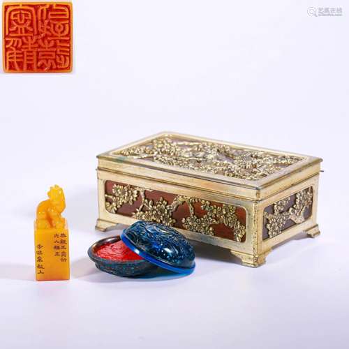 A Carved Chinese Tianhuang Seal with Paste Box Qing