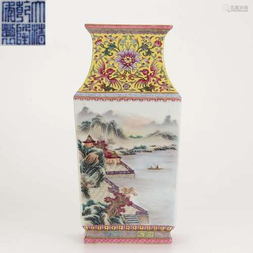 A Chinese Famille Rose Landscape Vase Qing Dyn.