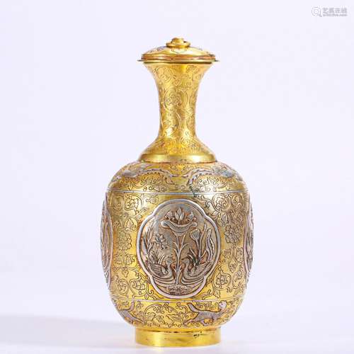 A Chinese Bronze-gilt Bottle Vase Qing Dyn.