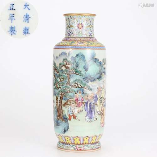 A Chinese Famille Rose Figural Story Vase Qing Dyn.