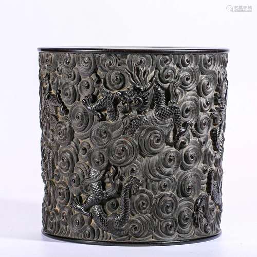 A Chinese Carved Rosewood Brushpot Qing Dyn.