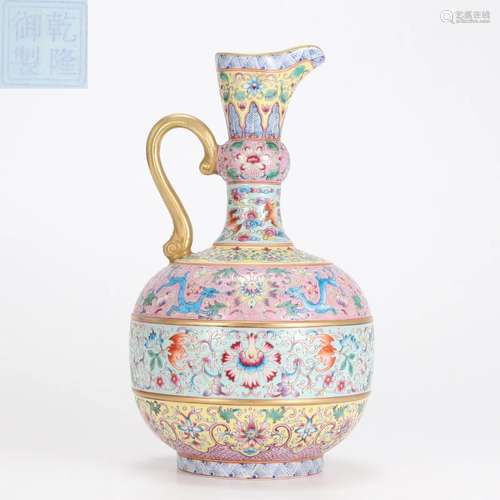 A Chinese Falangcai Glazed Ewer Qing Dyn.