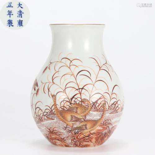 A Chinese Iron Red Reed Zun Vase Qing Dyn.