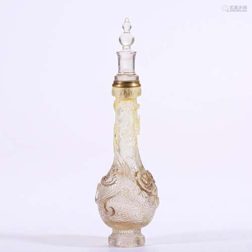 A Chinese Carved Rock Crystal Snuff Bottle Qing Dyn.