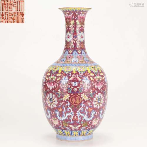 A Chinese Famille Rose Floral Vase Qing Dyn.