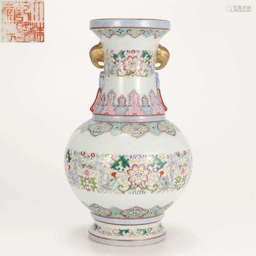 A Chinese Famille Rose Floral Vase Qing Dyn.