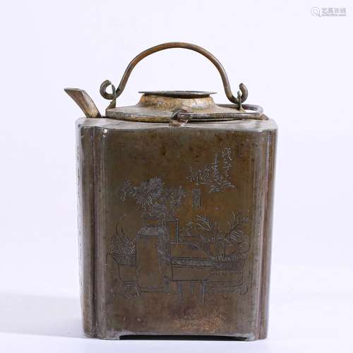 A Chinese Tin Tea Caddy Qing Dyn.