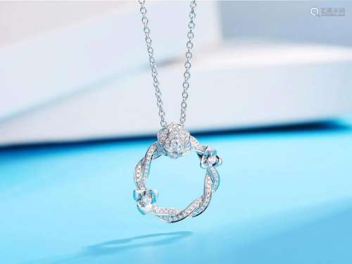 18K WHITE GOLD DIAMOND ROSE PENDANT NECKALCE