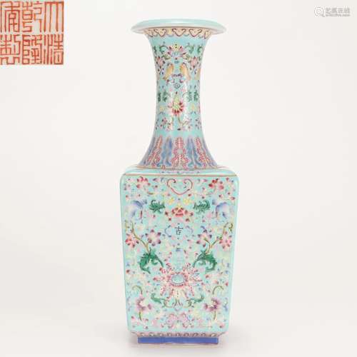 A Chinese Falangcai Squared Vase Qing Dyn.