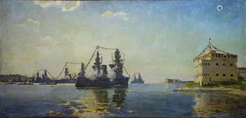 Oil painting Landscape with ships Vladimirov Sergey