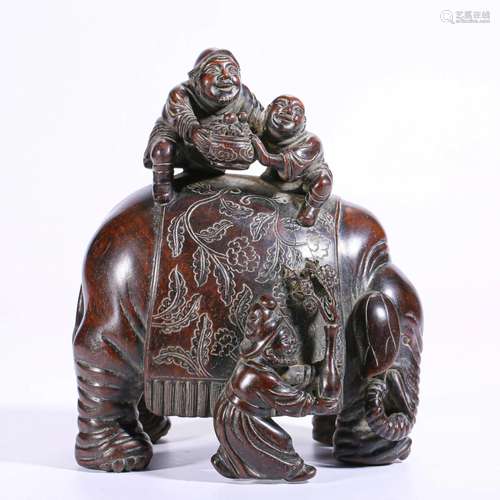 A Chinese Carved Rosewood Elephant Qing Dyn.