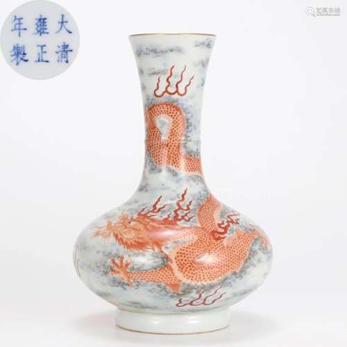 A Chinese Iron Red and Grisaille Glaze Dragon Vase Qing