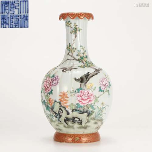 A Chinese Famille Rose Floral and Birds Vase Qing Dyn.