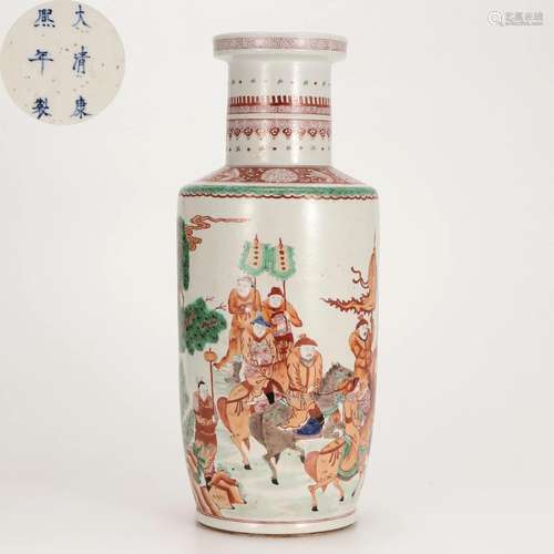 A Chinese Famille Verte Mallet Vase Qing Dyn.