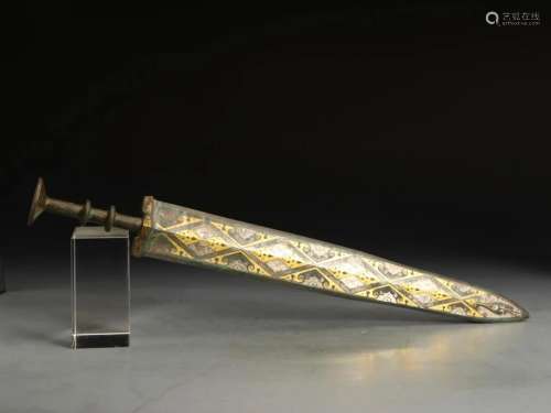 CHINESE SILVER GOLD INLAID ANCIENT BRONZE SWORD