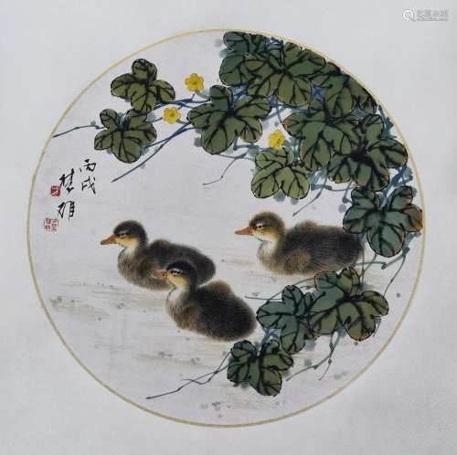 CHINESE ROUND FAN PAINTING OF DUCK SIGNED BY FANG