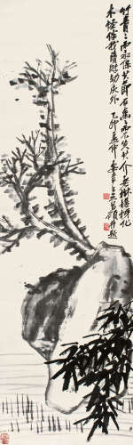 吴昌硕（1844～1927） 1915年作 枯木怪石图 立轴 水墨绫本