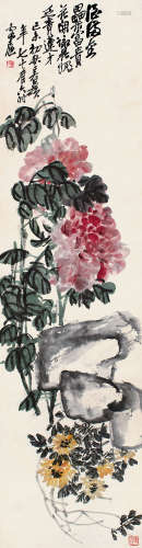 吴昌硕（1844～1927） 1919年作 富贵牡丹 立轴 设色纸本