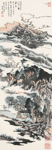 陆俨少（1909～1993） 1984年作 杜甫诗意图 立轴 设色纸本