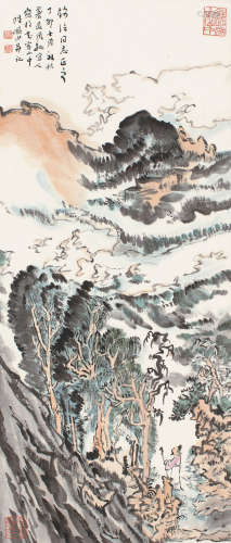 陆俨少（1909～1993） 1987年作 深山探幽图 立轴 设色纸本